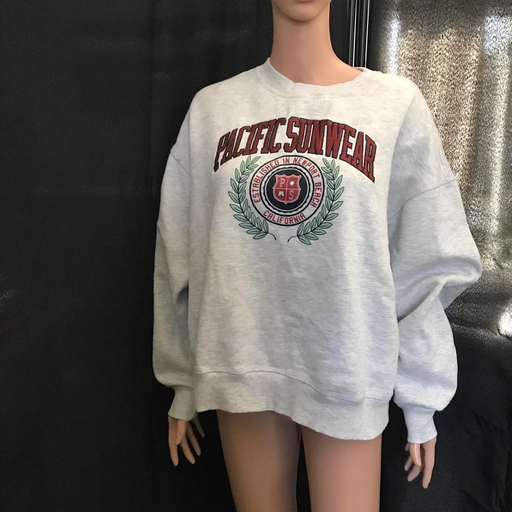 PacSun Light Gray Crewneck Sweatshirt with Red & Green Crest Graphic